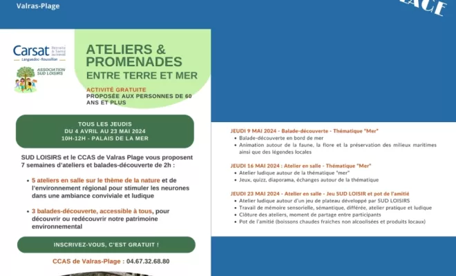 Activité à Valras-plage les jeudis 9, 16 et 23 mai